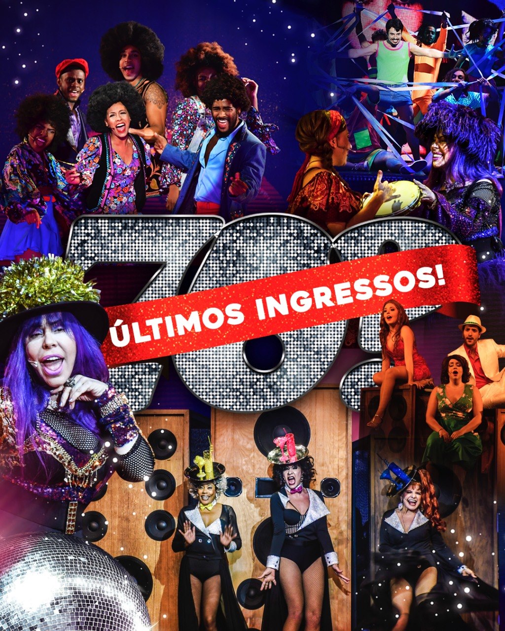 Colagem de cenas e elenco de 70? Década do Divino Maravilhoso