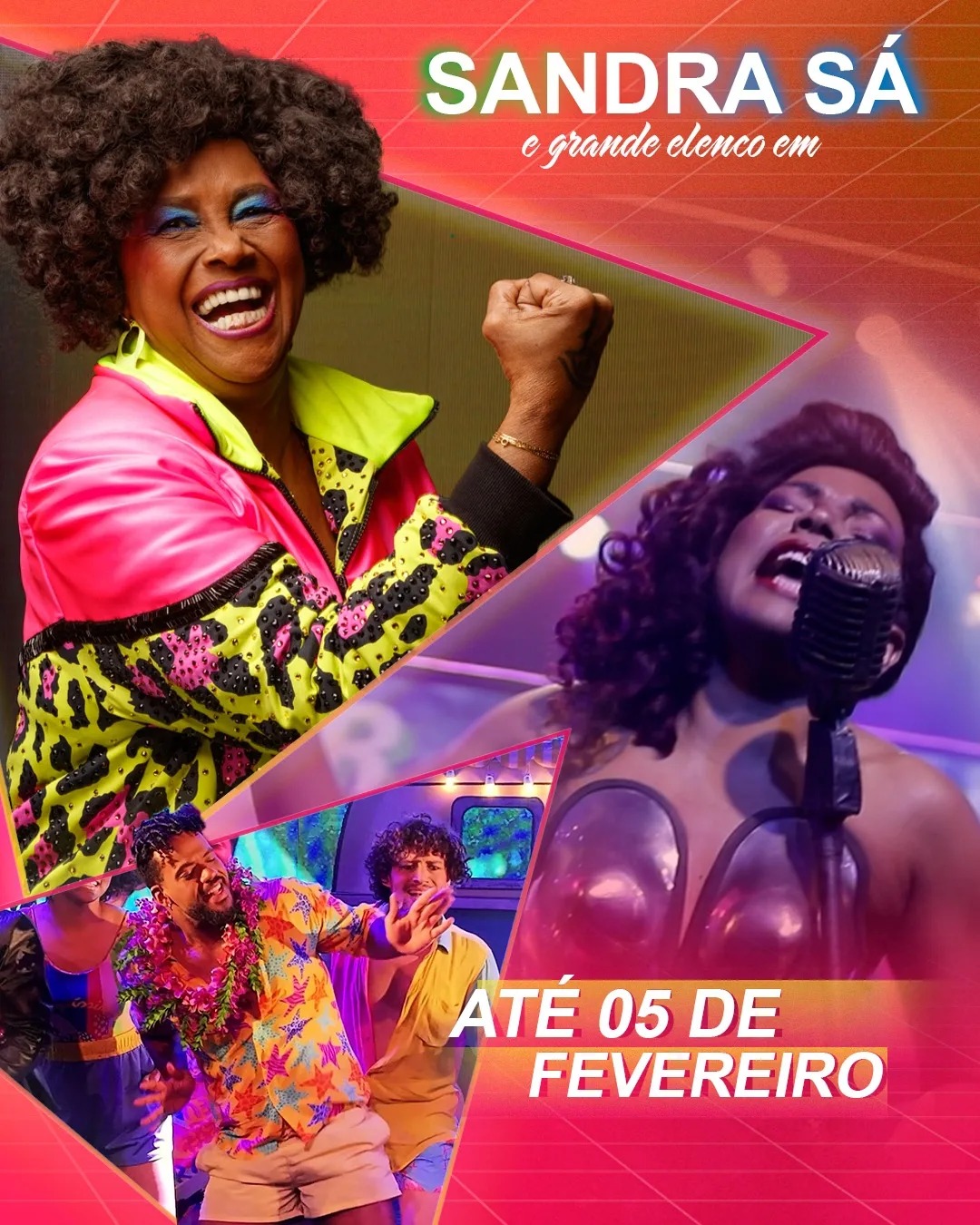 Colagem de Sandra Sá e elenco em cenas de 80. A Década do Vale Tudo